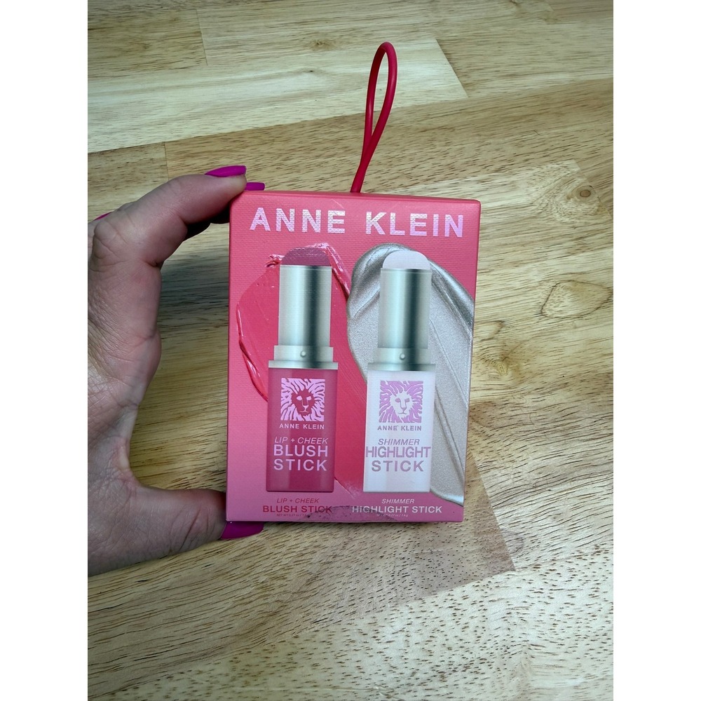 Anne Klein Lip + Cheek Blush Stick & Shimmer Highlight Stick Duo Set New